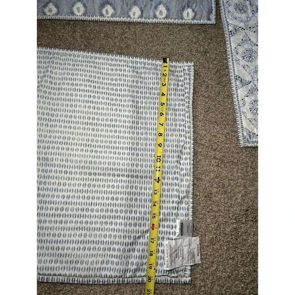 Sonoma Quilted Cotton Pillow Covers Aztec Hobo Comfort Home Casual Blue White 3